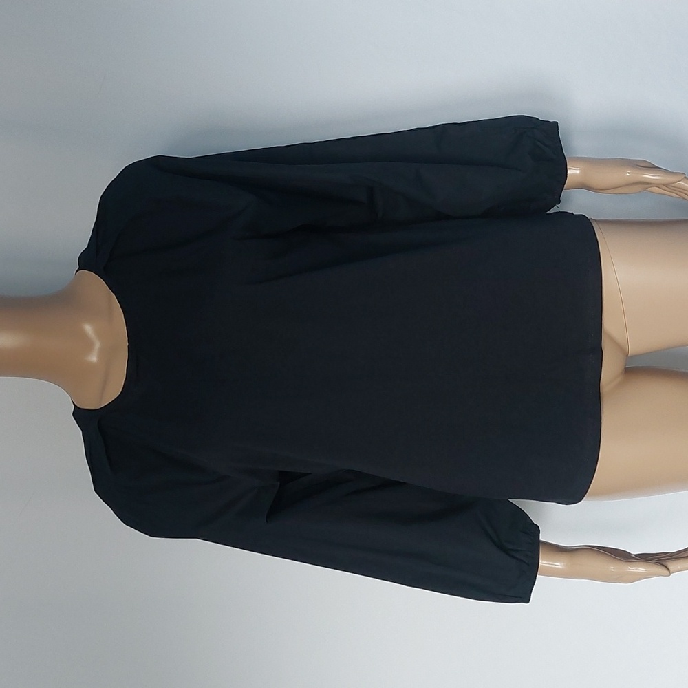 A New Day Women’s Long Balloon Sleeve‎ Crew Neck Button Blouse Black Top Size S